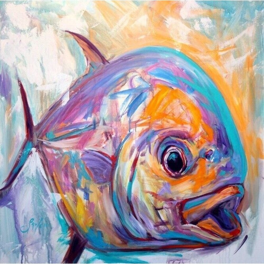 Expressionist PERMIT Fish SAVLEN Colorful Unique OOAK Painting Contemporary Art